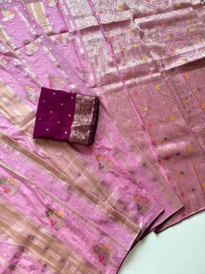 Baby Pink Viscose Silk Saree with Blouse 3