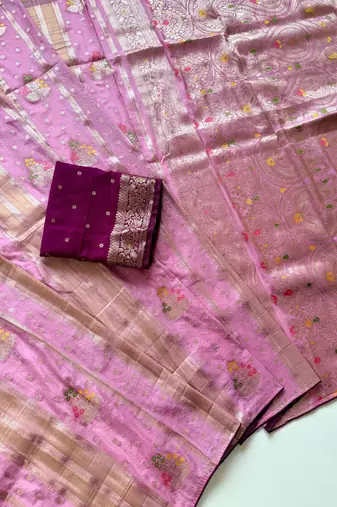 Baby Pink Viscose Silk Saree with Blouse