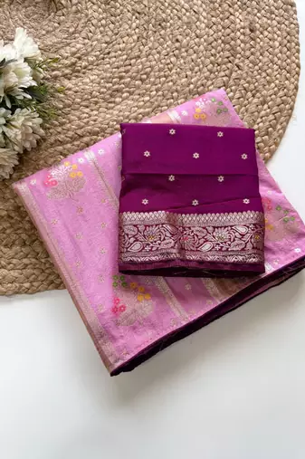 Baby Pink Viscose Silk Saree with Blouse