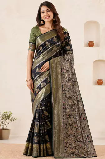 Black Viscose Crepe Silk Saree with Blouse