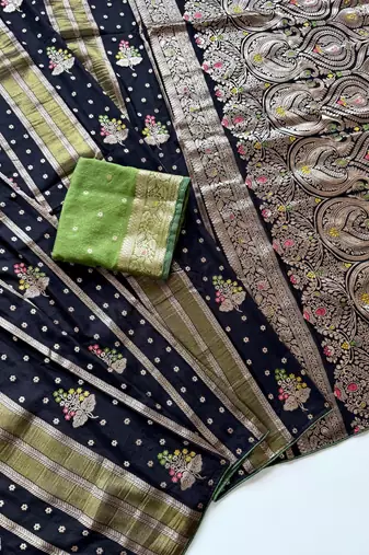 Black Viscose Crepe Silk Saree with Blouse