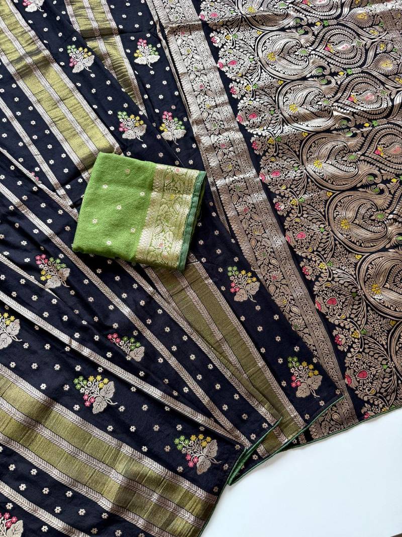 Black Viscose Crepe Silk Saree with Blouse