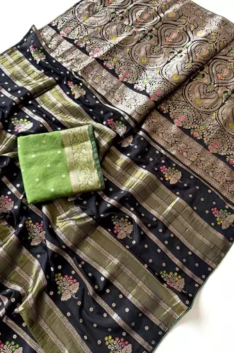 Black Viscose Crepe Silk Saree with Blouse