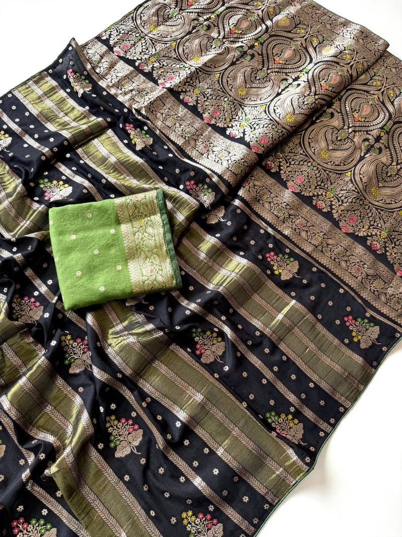 Black Viscose Crepe Silk Saree with Blouse