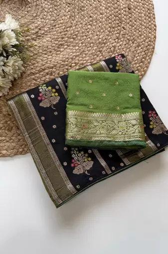 Black Viscose Crepe Silk Saree with Blouse