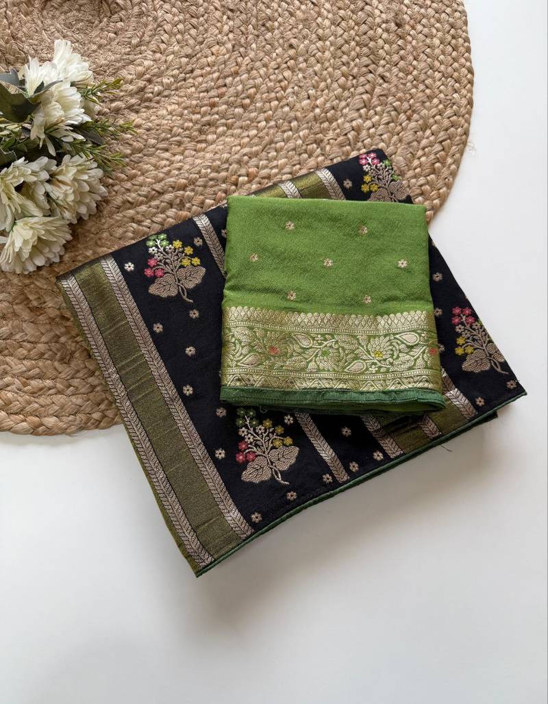 Black Viscose Crepe Silk Saree with Blouse