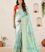 Sea Green Viscose Crepe Silk Saree with Blouse