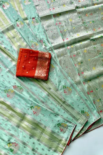 Sea Green Viscose Crepe Silk Saree with Blouse