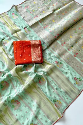Sea Green Viscose Crepe Silk Saree with Blouse