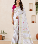 White Viscose Crepe Silk Saree with Blouse