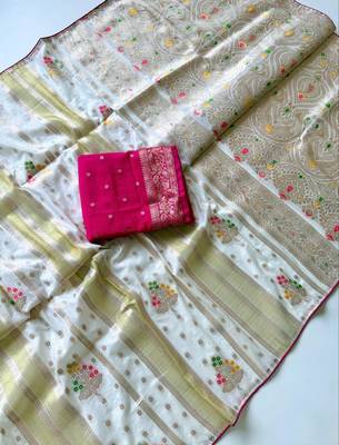White Viscose Crepe Silk Saree with Blouse 3