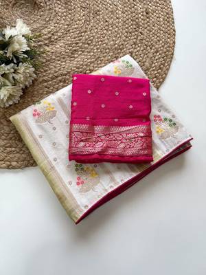White Viscose Crepe Silk Saree with Blouse 4