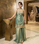 Elegant sea green silk kurta palazzo set with embroidery