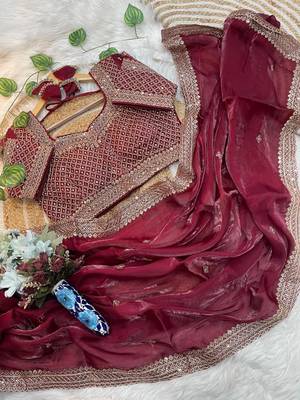 Maroon Color embroidery sequence work Silk Blend Saree 4
