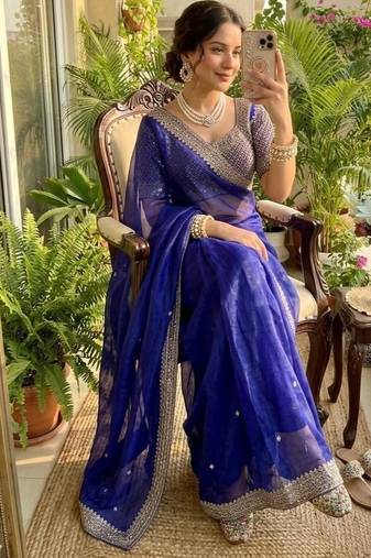 Purple Color embroidery sequence work Silk Blend Saree