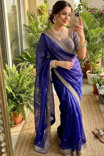 Purple Color embroidery sequence work Silk Blend Saree