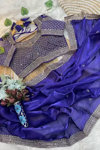 Purple Color embroidery sequence work Silk Blend Saree