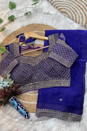 Purple Color embroidery sequence work Silk Blend Saree