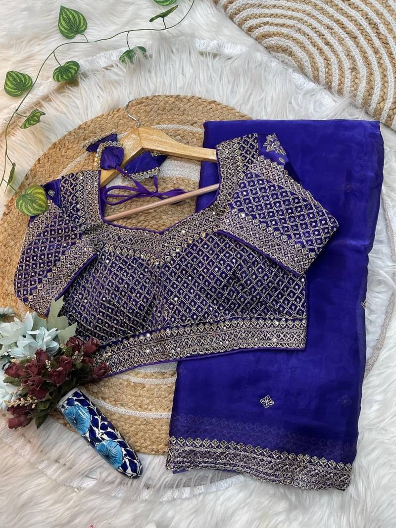 Purple Color embroidery sequence work Silk Blend Saree
