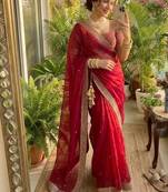 Red Color embroidery sequence work Silk Blend Saree