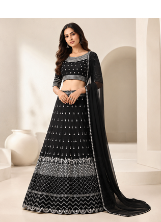 BLACK EMBROIDERED GEORGETTE HIT DEISGN LEHENGA CHOLI WITH DUPATTA 1