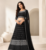 BLACK EMBROIDERED GEORGETTE HIT DEISGN LEHENGA CHOLI WITH DUPATTA