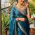Teal Color embroidery sequence work Silk Blend Saree