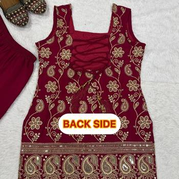 Women   s designer maroon embroidered sharara suit set with dupatta 5