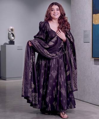 Purple cotton anarkali palazzo suit set 3