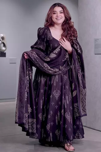 Purple cotton anarkali palazzo suit set
