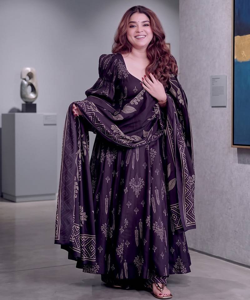Purple cotton anarkali palazzo suit set