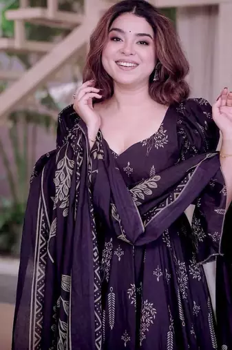 Purple cotton anarkali palazzo suit set