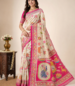 Cream Crepe Silk Saree with Blouse