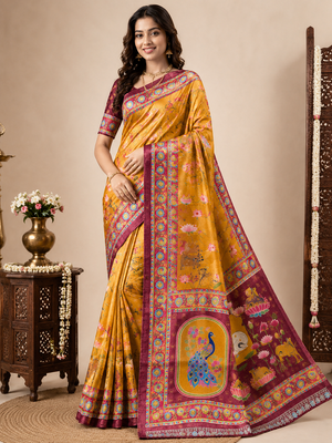 Yellow Color Crepe Saree with Blouse 1