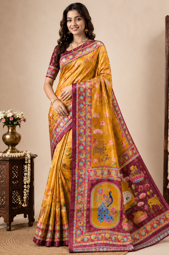 Yellow Color Crepe Saree with Blouse