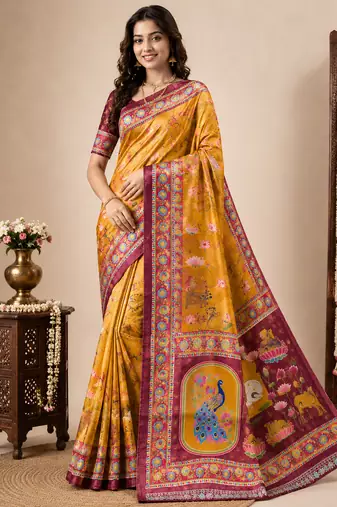 Yellow Color Crepe Saree with Blouse