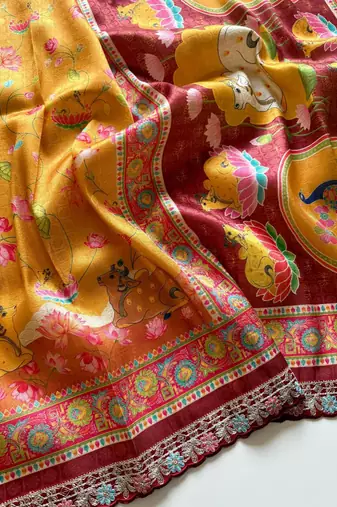 Yellow Color Crepe Saree with Blouse