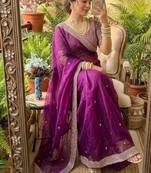 Wine Color embroidery sequence work Silk Blend Saree