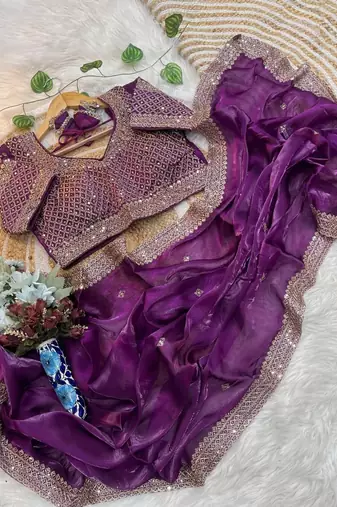 Wine Color embroidery sequence work Silk Blend Saree