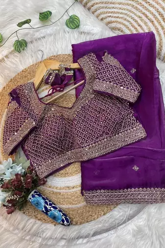 Wine Color embroidery sequence work Silk Blend Saree