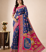 Navy Blue Crepe Silk Saree with Blouse