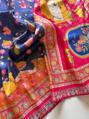 Navy Blue Crepe Silk Saree with Blouse 3
