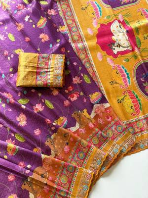 Purple Crepe Silk Saree with Blouse 2