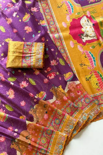 Purple Crepe Silk Saree with Blouse