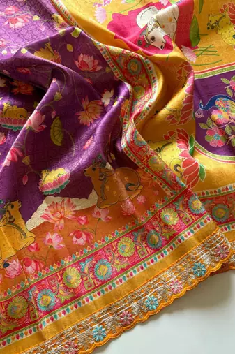 Purple Crepe Silk Saree with Blouse