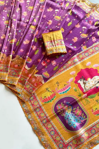Purple Crepe Silk Saree with Blouse