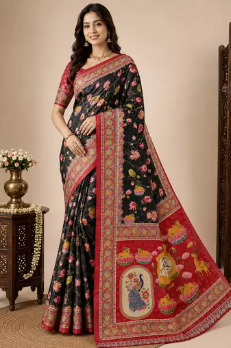 Black Crepe Silk Saree with Blouse