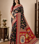 Black Crepe Silk Saree with Blouse