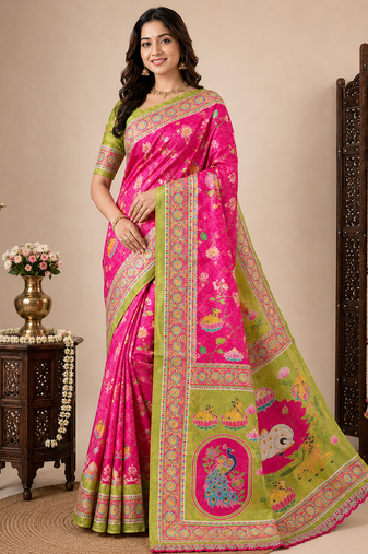 Pink Crepe Silk Saree with Blouse