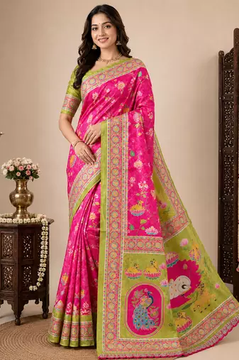 Pink Crepe Silk Saree with Blouse